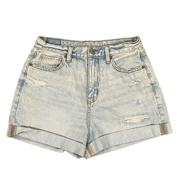 American Eagle Mom Jean Shorts Women's 2 Light Wash Hi Rise Rainbow Embroidery - Picture 2 of 15